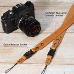 PADWA Brown Genuine Leather Camera Strap with Quick Release Buckle – 1 inch Full Grain Soft Cowhide Shoulder Neck Straps for All Cameras, Drone Remote Control and Binoculars?Ostrich Skin Texture?
