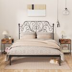 Nightstands Set of 2, Industrial End Table with Fabric Drawer and Storage Shelf, Retro Bedside Tables Organizer, Side Table for Living Room Bedroom, Rustic Brown Wooden Look and Black Metal Frame