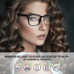WMAO Blue Light Blocking Glasses Square Nerd Eyeglasses Frame Anti Blue Ray Computer Glasses Non Prescription (Black/White/Leopard/Brown)