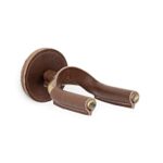 Levy’s Leathers Forged Steel Guitar Hanger; Brass Metal with Brown Veg-Tan Leather Yoke Wraps (LVY-FGHNGR-BRBN), Medium