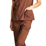 Dagacci Medical Uniform Womens and Mens Scrub Set Unisex Medical Scrub Shirt Top and Pant, Brown, Medium, Short Sleeve