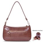 NIUEIMEE ZHOU 90s Small Shoulder bag with 2 Removable Straps Cross Body Clutch Purse Handbag for Women (Brown With Croc Pattern)