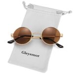 Gleyemor Polarized Round Sunglasses for Men Women Hippie Small Circle Glasses Red Yellow Lenses (Gold/Brown)