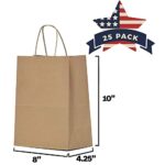 Qutuus Kraft Paper Gift Bags with Handles – 8×4.25×10 25 Pcs Brown Shopping Bags, Party Bags, Goody Bags, Cub, Favor Bags, Business Bags, Kraft Bags, Retail Bags