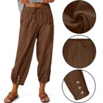 Women’s High Waist Pants Drawstring Capri Pants with Pockets Wide Leg Cropped Pants for Women Brown XX-Large