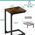 Artigarden C Shaped End Table, Side Tables Couch TV Tray Table, Small Snack Table Sofa Table with Metal Frame for Living Room, Bedroom, Bedside for Small Spaces, Rustic Brown Black