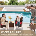 Devoko Patio Porch Furniture Sets 3 Pieces PE Rattan Wicker Chairs with Table Outdoor Garden Furniture Sets (Brown/Red)
