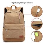 UNIWALK Canvas Laptop Backpack, Waterproof College Backpack With USB Charging Port For Men Women, Vintage Anti-theft Travel Daypack Rucksack Fits up to 15.6 inch Computer(Brown)