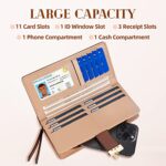 Sweet Cute Chocolate Women’s Long Leaf Bifold Wallet Leather Card Holder Purse Zipper Buckle Elegant Clutch Wallet Handbag for Women – Brown