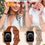JR.DM 2 Pack Engraved Silicone-Bands Compatible with Apple Watch Band 38mm 40mm 41mm 42mm 44mm 45mm 49mm, Slim Feminine Fashion Leaf Design Waterproof Strap,For iWatch Series 8 7 6 5 4 3 2 1 Women?Milk Tea/Brown)
