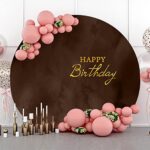 Yeele 7x7ft Birthday Round Backdrop Cover Golden Happy Birthday Abstract Brown Photography Background for Adults Men Women Birthday Party Banner Cake Table Decor Portrait Photo Studio Props