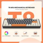 ZIYOU LANG RK-T8 Wired 65% Mechanical Gaming Keyboard with RGB LED Backlit Anti-ghosting TKL Mini 68 Key Custom Coiled C to A Cable Tactile Brown Switch for PS4 PS5 Xbox PC Mac Gamer(White/Dark Gray)
