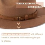 Lisianthus Men & Women Vintage Wide Brim Fedora Hat with Belt Buckle A-Khaki 56-58cm