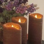 CANDLE CHOICE Battery Operated Flameless Candles with Timer Real Wax Realistic Flickering Electric LED Pillars Automatic Built-in Daily Cycle Timer 6-Hour on 18-Hour Off Set of 3 Rustic Texture Brown