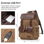 LACATTURA Vintage Leather Backpack for Men and Women, Denim Canvas College Travel Laptop Rucksack Vegan Daypack – Brown