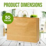 Tobvory Brown Paper Bags With Handles 50pcs 16x6x12 Inches Kraft Paper Bags Bulk, Large Recycled Paper Bags, Ideal As Shopping Bags, Gift Bags, Retail Bags For Small Business Retail Grocery