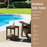 LUE BONA Adirondack Outdoor Side Table, Dark Brown Poly Outdoor Patio End Table Weather Resistant, Pool Composite Plastic Morden Side Table for Patio, Pool, Porch, Garden, Lawn