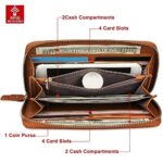FT FUNTOR Wristlet Wallet for Women, Ladies Zip around Wallet PU Vegan Leather Clutch Long Purse Phone Card Holder Organizer Brown