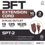 3 Ft Brown Extension Cord 2 Pack – 16/2 Durable Electrical Cable