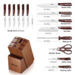 Slege Kitchen Knife Sets with Block, 15-piece High Carbon Stainless Steel Knives Set, Unique Triangular Butt – Brown Wood