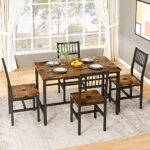 AWQM Dining Table Set for 4, Industrial 47.2″ Kitchen Table and Chairs for 4, 5 Piece Dining Room Table Set with Curved Chairs, Metal Frame for Breakfast Nook, Dining, Kitchen – Rustic Brown