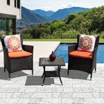 Super Patio Outdoor Patio Wicker End Table Rattan Square Glass Top Wicker Coffee Table Side Storage Table, Aluminum Frame, Espresso Brown
