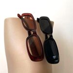 ADE WU Rectangle Sunglasses for Women Men Retro 90s Sunglasses Trendy Black Tortoise Shell Glasses Y2K Brown