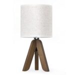 HAITRAL Wooden Tripod Table Lamp with Brown Base, Small Table Lamp Bedsides Lamp with Linen Fabric Shade, Nightstand Lamp Cute Night Lamp for Bedroom,Kids Room,Nursery,Dorm