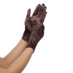 DreamHigh Women Short Satin Mittens Opera Gloves Wrist Length Gloves (Brown)