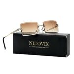 NIDOVIX Rimless Rectangle Sunglasses For Women Men Fashion Frameless UV400 Protection Lens Glasses (Gradient Brown)