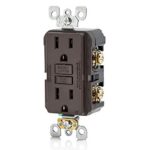 Leviton GFNT1 Self-Test SmartlockPro Slim GFCI Non-Tamper-Resistant Receptacle with LED Indicator, Wallplate Included, 15-Amp, Brown
