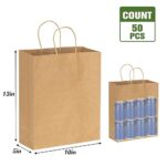 Moretoes 50pcs Paper Gift Bags 10x5x13 Inches Brown Kraft Paper Bags with Handles Bulk, Shopping Bags, Retail Bags for Small Business, Birthday Wedding Party Favor Bags, Merchandise Bags