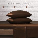 MR&HM Satin Bed Sheets, Twin XL Size Sheets Set, 3 Pcs Silky Bedding Set with 15 Inches Deep Pocket for Mattress(Twin XL, Brown)