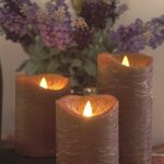 Battery Operated Flameless Led Candles Real Wax Pillar Candles with Remote Timer Electric Flickering Decorative Brown Wax Candle Lights for Halloween Christmas Home Party Decor 3 Pack 3”X 4”, 5”, 6”