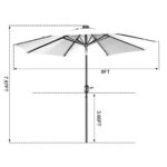 VILLACERA 83-OUT5421 9′ LED Lighted Outdoor Patio 8 Steel Ribs and Push Button Tilt, Solar Powered Market Umbrella, Brown