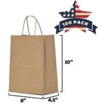 Qutuus Kraft Paper Bags with Handles Bulk 8×4.5×10 100 pcs Brown Paper Gift Bags Bulk Medium Size Kraft Bags, Brown Bags, Shopping Bags, Retail Bags, Craft Bags for Small Business
