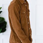 JMIERR Men’s Corduroy Button-Down Shirts Casual Long Sleeve Fall Shacket Jacket with Flap Pocket for Men,US 40(M),A1 Brown