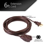 GE 3-Outlet Extension Cord with Multiple Outlets 6 Ft Extension Cord Power Strip 2 Prong 16 Gauge Twist-to-Close Safety Outlet Covers Outdoor Extension Cord Outlet Extender UL Listed Brown 51932