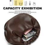 Pettata Chic Top Handle Bag for Women Small Ruched Hobo Handbag Chocolate Soft Faux Leather Tote Bags Purse