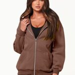 ANRABESS Women’s Oversized Zip Up Hoodies Sweatshirts Y2K Clothes Teen Girl Fall Casual Drawstring Fleece Jackets with Pockets A989qianka-L Deep Brown