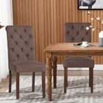 COLAMY Tufted Dining Chairs Set of 6, Accent Parsons Diner Chairs Upholstered Fabric Dining Room Chairs Side Chair Stylish Kitchen Chairs with Solid Wood Legs and Padded Seat – Brown