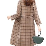 Tanming Women’s Double Breasted Long Plaid Wool Blend Pea Coat Outerwear (Brown-M)