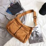 GAXOS Aesthetic Cute Messenger Bag for School Vintage Brown Canvas Crossbody for Women Shoulder Laptop Bag