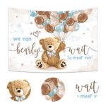 Imirell Bear Baby Shower Backdrop 5Wx3H Feet We Can Bearly Wait Brown Blue Balloons Cartoon Kids Boys Cute Polyester Fabric Watercolor Photography Backgrounds Photo Shoot Decor Props Decoration