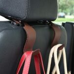 Amooca Car Seat Headrest Hook Universal Vehicle Storage Hanger Leather with Metal Car Seat Back Organizer for Handbag Purse Coat Brown 2 Pack