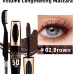 Brown Waterproof Mascara for Eyelashes, 5D Silk Fiber Mascara with Folding Eyelash Comb Brush, Liquid Colored Mascara Lash Extensions, Volumizing and Thick, Smudge-proof Long Lasting, Party Stage Use