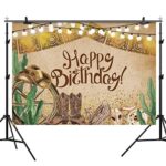 Rsuuinu Western Cowboy Happy Birthday Backdrop Fiesta Rustic Old West Rodeo Photography Background Cactus Brown Birthday Party Decoration Cake Table Banner Supplies Photo Booth Studio Props 7x5ft