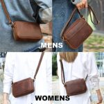 Crossbody Bag Handbag Leather Shoulder Bag Cell Phone Purse 8.5 inch Vintage Small Messenger Casual Daypack for Men Women (Brown)