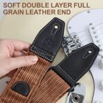 YIKOKO Guitar Strap, 2″ Corduroy Full Grain Leather End Guitar Straps for Bass, Electric and Acoustic Guitars, Complimentary Strap Button, 1 Pair of Strap Locks and 4 Guitar Picks – Caramel Brown