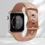 Sunflower Engraved Band Compatible with Apple Watch Bands 38mm 40mm 41mm 42mm 44mm 45mm 49mm Women, Designer Soft Glossy Floral Silicone Strap for iWatch Series Ultra 8 7 6 SE 5 4 3 2 1, Brown-42